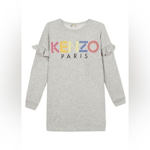 NWT KENZO KIDS Ruffle Dress in Grey - Picture 1 of 9